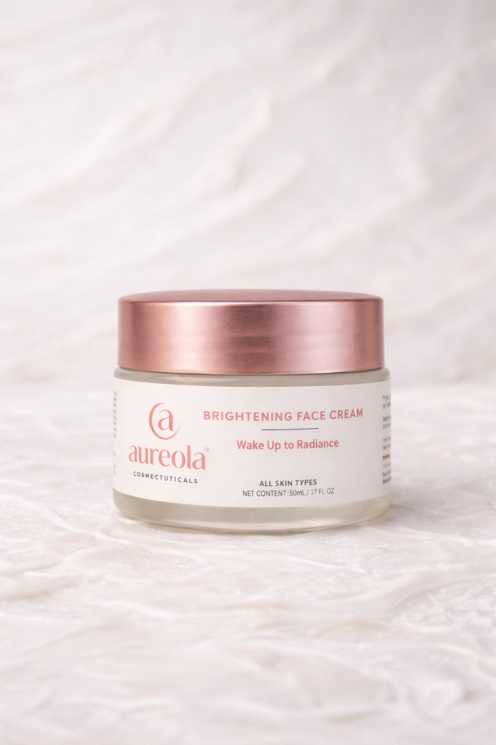 Aureola Brightening Cream jar, 50 mL, rose-gold lid